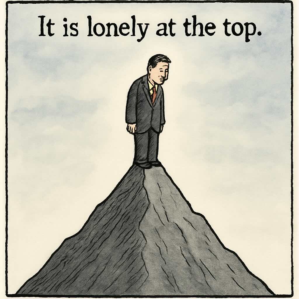 Person feeling lonely at the top of the mountain